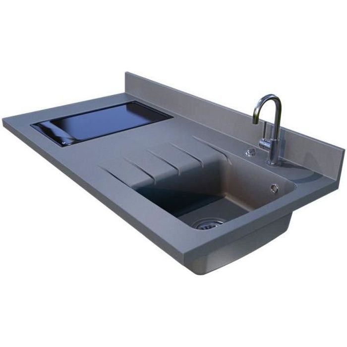 Plan de travail monobloc PlaniQuartz avec évier à droite - 120cm CROMO