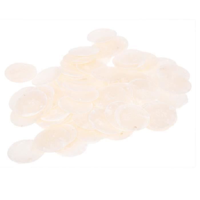 100X Perles Plate en Nacre Coquillage Rond 35mm Blanc Aa72358