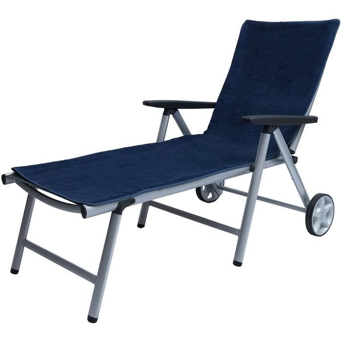 CHAISE LONGUE - TRANSAT - BAIN DE SOLEIL Beautissu Serviette pour Bain de Soleil XL Marbella Bleu 70x200cm avec Capuche Anti-Gli1