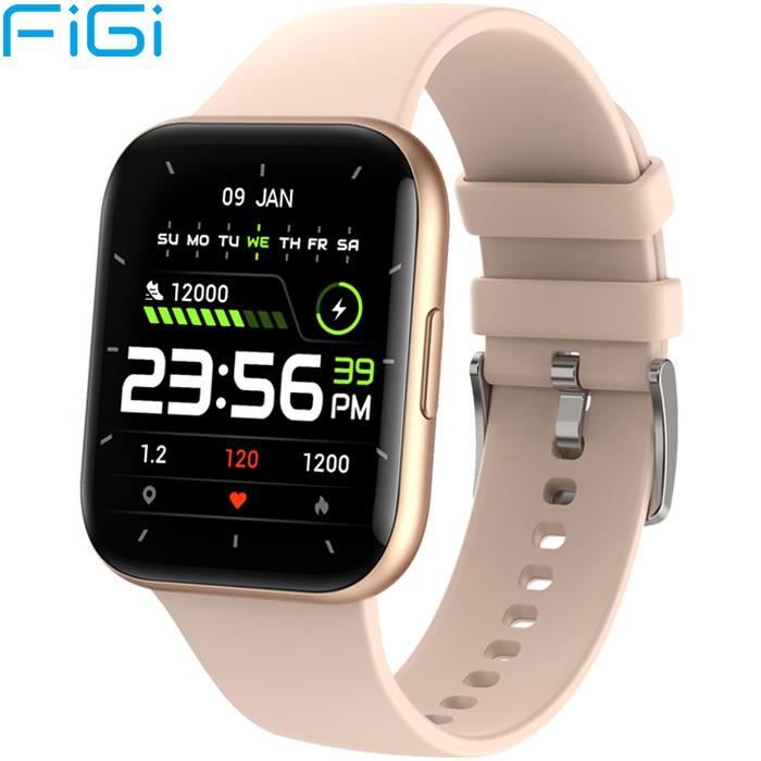 Montre Connectée FiGi P25 Smartwatch Bluetooth 5.1 IP68 Etanche pour Samsung Sony Huawei Xiaomi Android Or