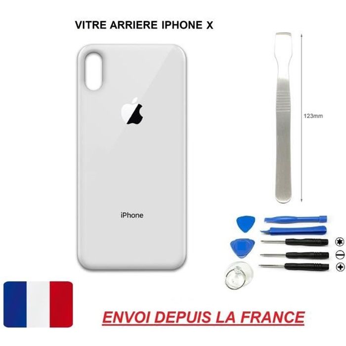 vitre arrière BLANC/ARGENT IPHONE X 5.8 qualité origine en verre, coque cache batterie double face Adhésifs et kit outils spatule mé