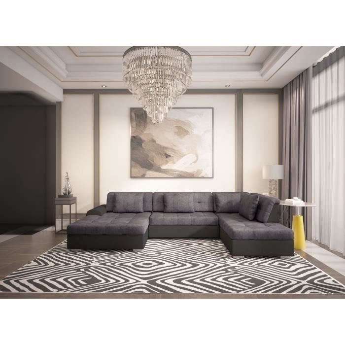 Canapé panoramique convertible LIBERTA angle droit gris noir