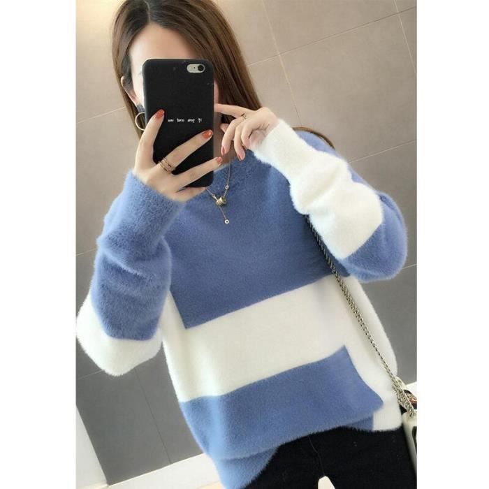 PULL,Chandail de noël femmes hiver 2019 mode pull velours pull femmes à manches longues chandails - Type BLEU CIEL