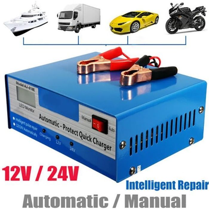 Chargeur De Batterie De Voiture 12V-24V Jump Starter Réparation D'Impulsion Intelligent 10A Pour Moto Automobile