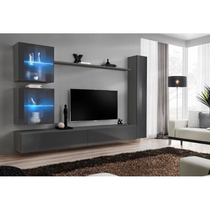 Meuble Tv Mural Design -switch Xviii- 280cm Gris - Paris Prix