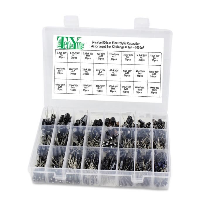 Kit de condensateur 500 pièces électrolytique durable portable de qualité supérieure pour haut-parleur TV CONDENSATEUR