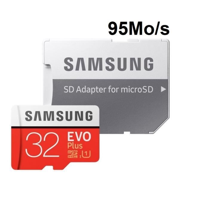 Carte mémoire micro SD SDHC Samsung 32Go EVO plus 95Mo/s UHS-I Classe 10 adaptateur inclus