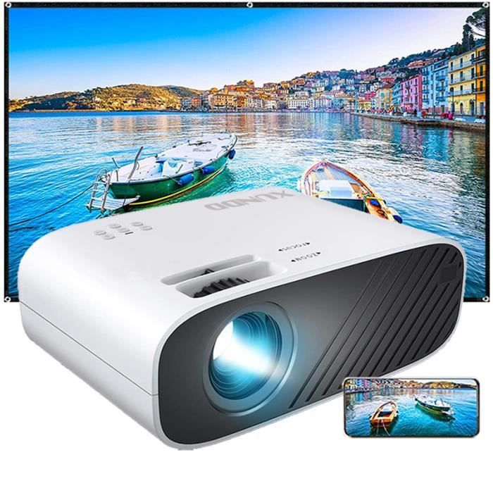 Vidéoprojecteur XUNDD - Full HD 4500 Lux Supporte 1080P avec un Écran de Projection, HDMI VGA AV USB