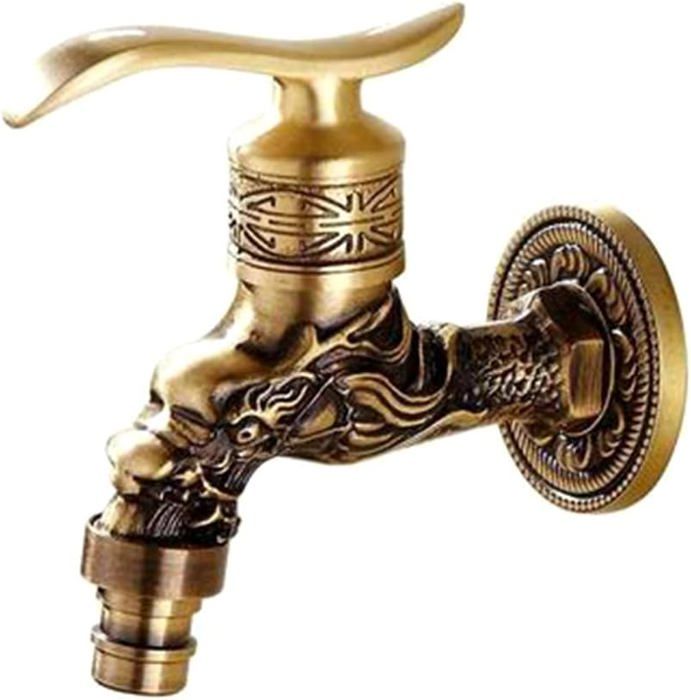 Robinet De Jardin Antique Style Vintage Avec Sculpture De Dragon - Montage Mural 1/2 Pouce - Pour Extérieur, Salle De Bain Ou Cuisine - 2