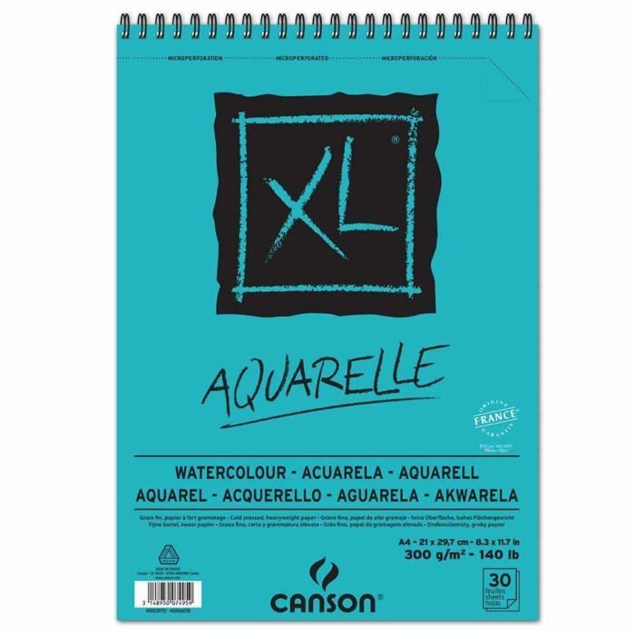 Canson - 400039170 - XL Aquarelle - Album spirale 30 feuilles A4 300g/m - Blanc