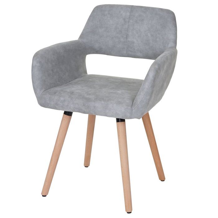 Chaise de salle a manger bureau visiteur sans roulette design retro en tissu gris pied en bois clair 04_0002154