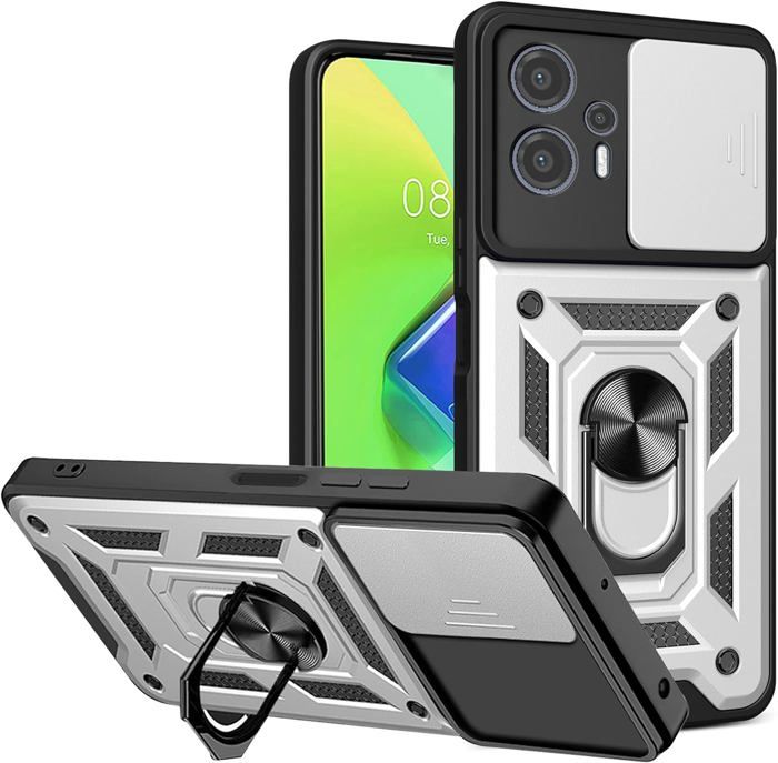 ESTH® Coque Pour Motorola Moto G60 Avec Lentille Coulissante Couverture Et Support Rotatif, Anti-Chute Étui Housse Compatible Avec Support De Voiture Magnétique, Noir