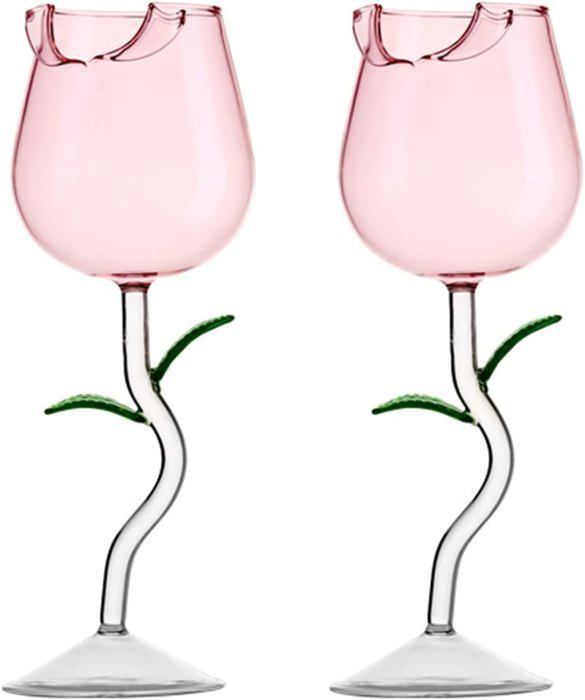 UIYIHIF Lot de 2 verres à vin en forme de rose en UIYIHIF Lot de 2 verres à vin en forme de rose en
