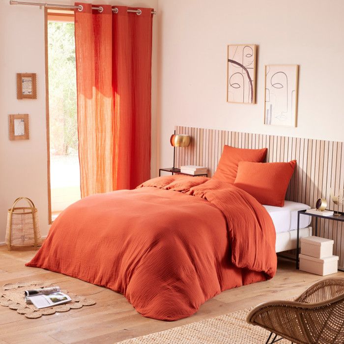 Parure de draps 4 pièces Noah Gaze de Coton pour lit 2 Places 140 cm - 140x190 - Noah Terracotta