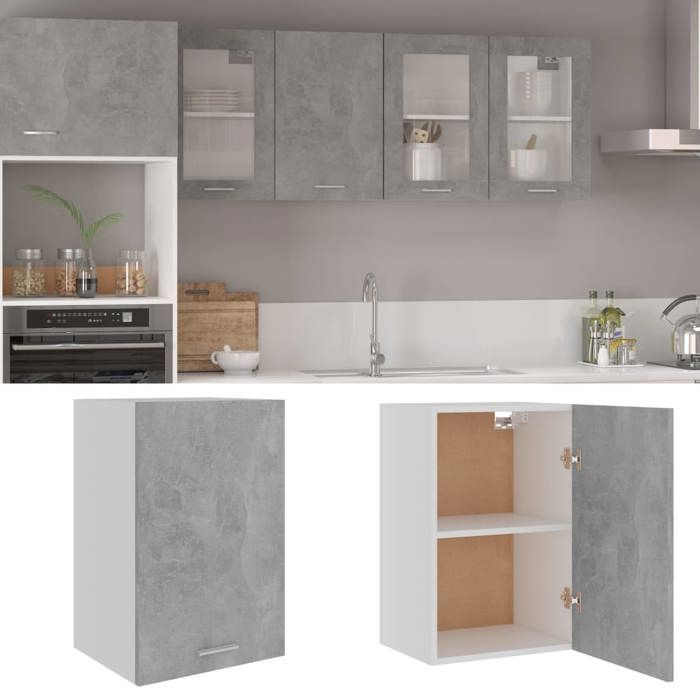 Armoire suspendue Meuble haut cuisine Gris béton 395x31x60cm Bois dingénierie 1432013 FrenchDays