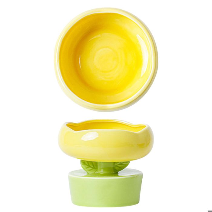 Comparer les prix de Gamelle pour chat en céramique jaune en forme de fleur mignonne, grande capacité, protection de la colonne vertébrale du cou,