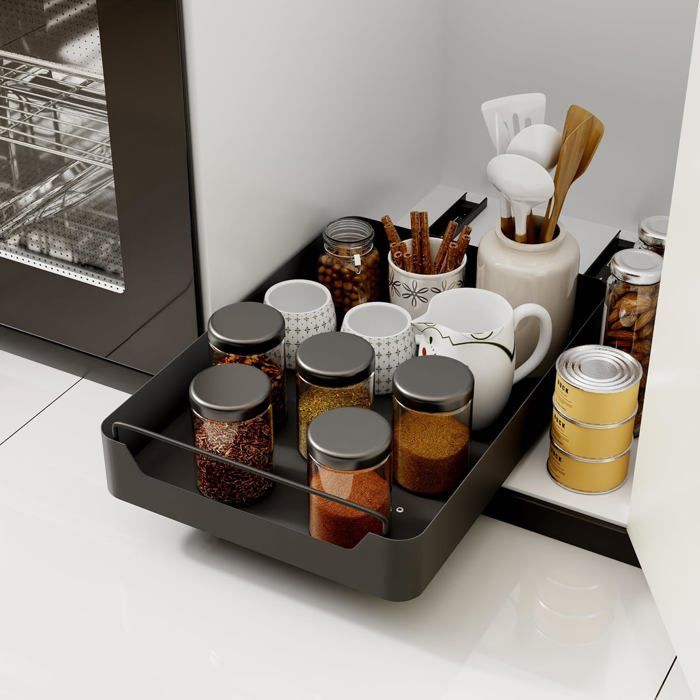 Tiroir Coulissant Cuisine Adhesif 35 * 42cm Sans Perçage Rangement Plateau Coulissant Placard pour Epices Bac Organisateur
