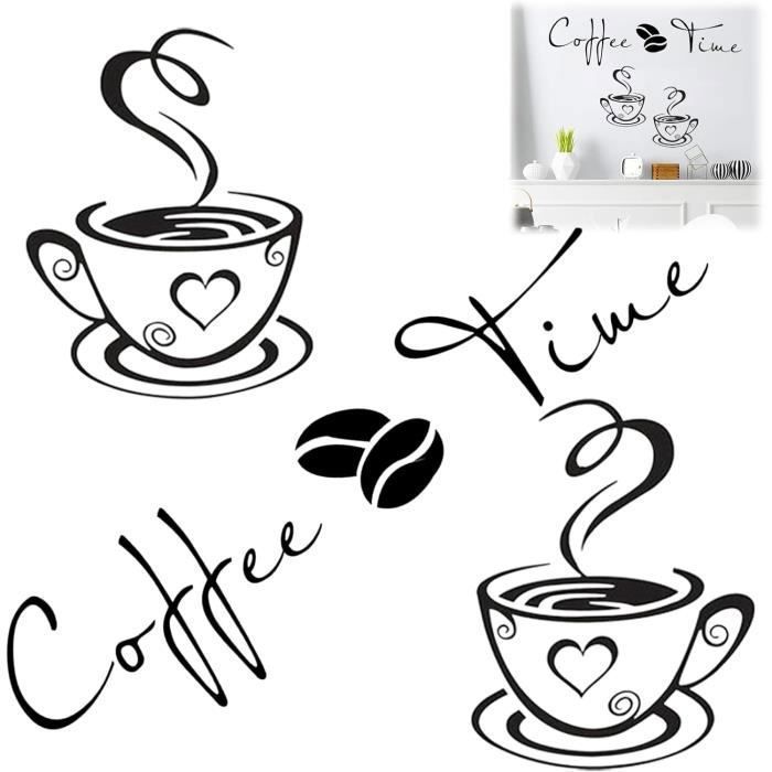 Cuisine dcor Autocollants Stickers caf Temps Tasses et Haricots peler et Coller Papier PeintTasse Caf Design STICKERS