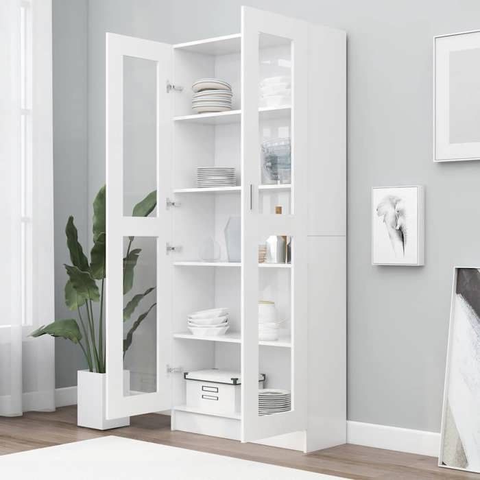 Bibliothèque de Rangement en Aggloméré Verre 825x305x1855 cm blanc Armoire De Rangement Salon Bibliothèque Rangement