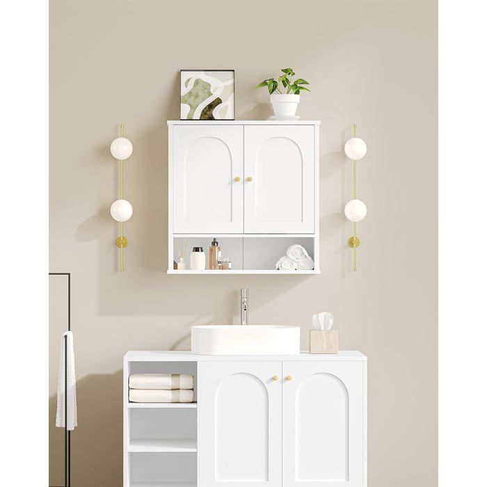 Armoire Murale de Salle de Bain Meuble Mural avec 2 Portes Espace Ouvert et étagères Réglables Rangement Cuisine Murale Blanc