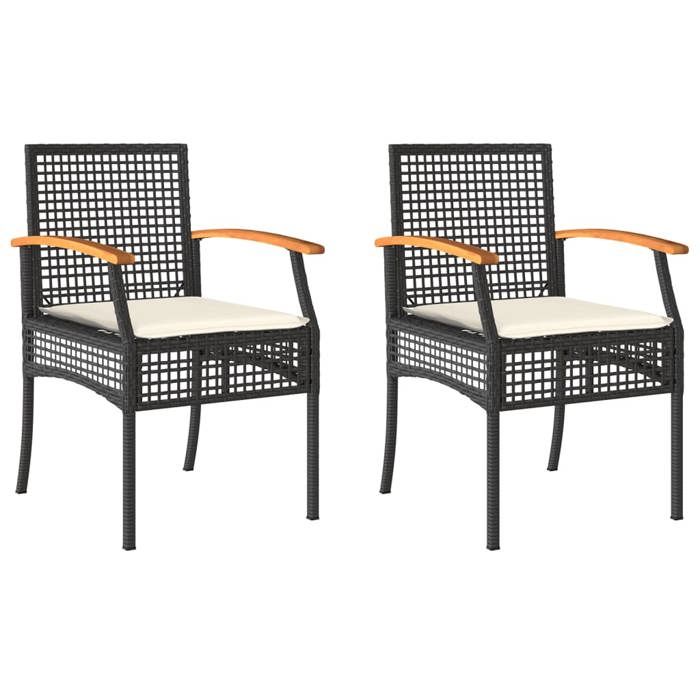NEW 2025 Chaises de jardin - GKO - Fauteuil jardin - coussins - lot de 2 - noir résine tressée acacia - size:54x57x85 cm @@3818