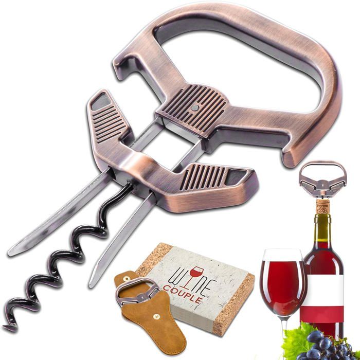 Tire-Bouchon Rétro Ailette Inox Cuivre – Ouvre-Bouteille Vin & Bière – Style Vintage Élégant Pour Amateurs