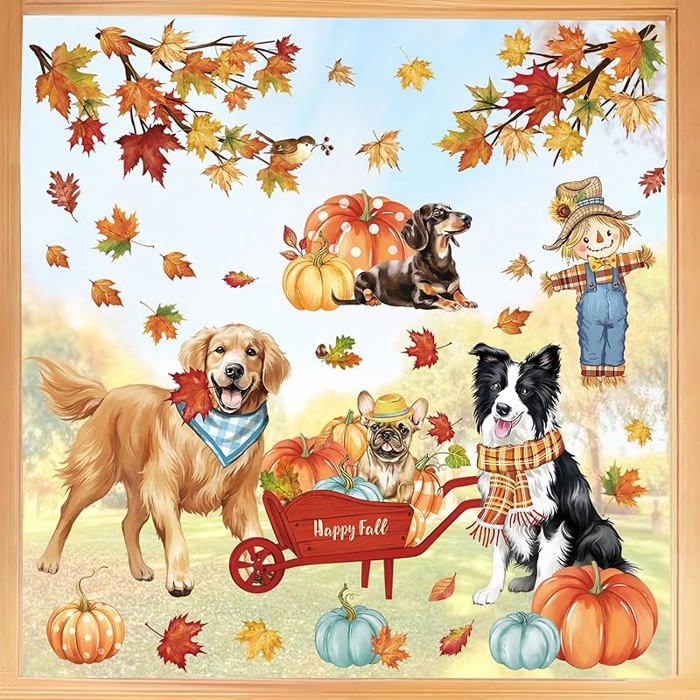 Autocollants pour fenêtre d'automne et de Thanksgiving - Décoration de