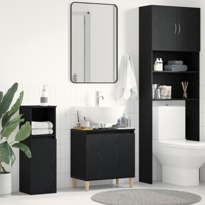 (VENT-FLASH)Meuble Sous Évier - VIDAXL - Noir Chêne 58x33x60 cm - Bois dingénierie @1261@