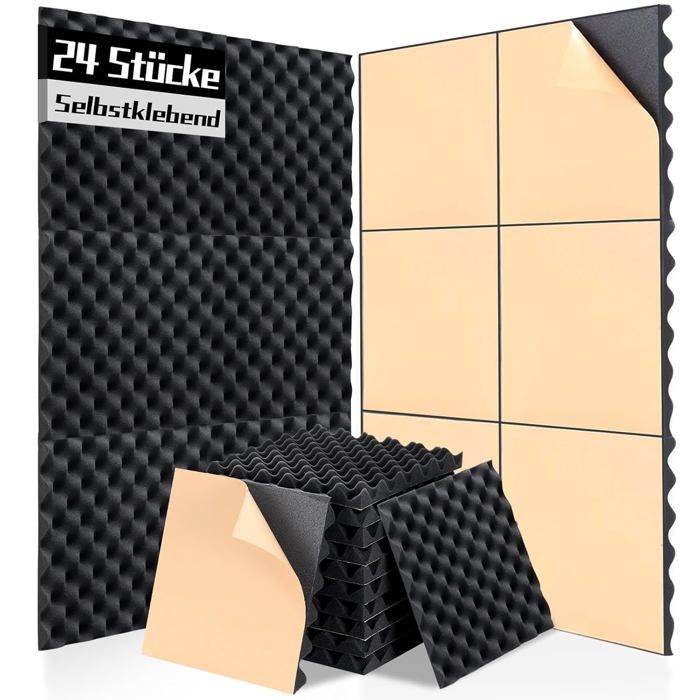 Lot De 24 Panneaux Acoustiques Autocollants Suzao - Mousse Anti-Bruit Haute Densité NRC 0.90