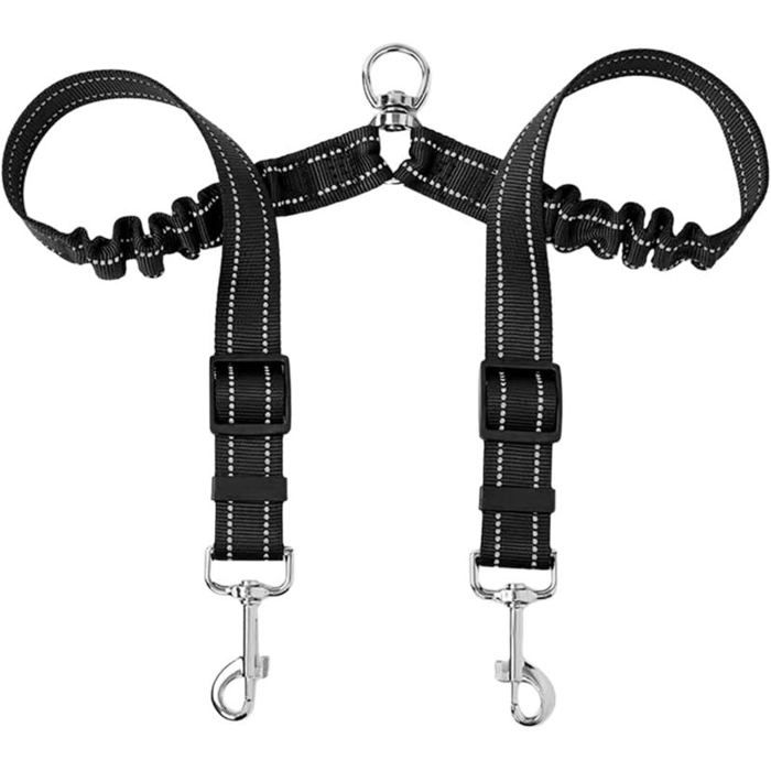 Meilleurs prix pour Laisse double pour chiens - JIANGZHA - Réfléchissante - Élastique - Longueur réglable 52-75 cm - 360°