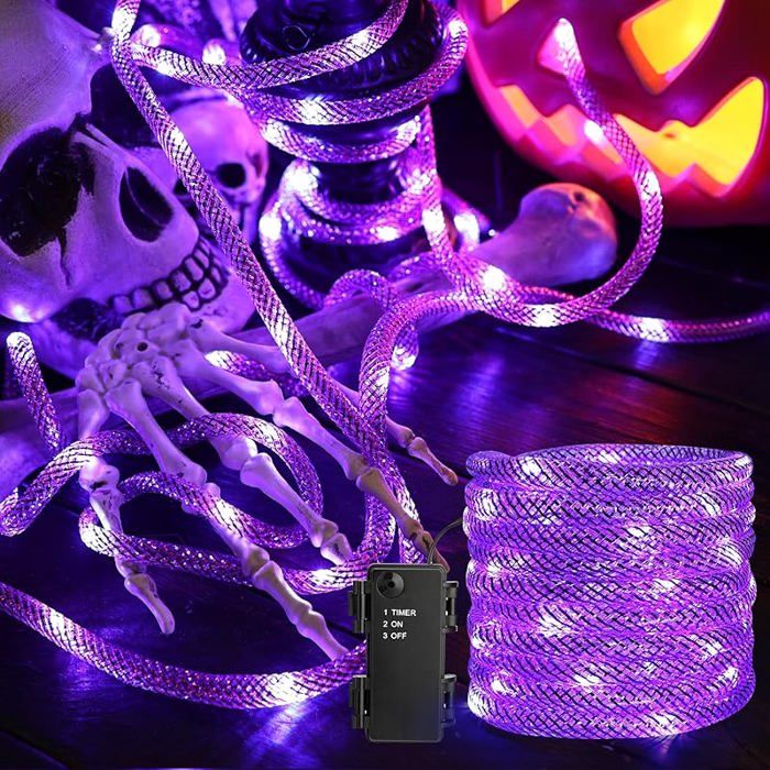 NEXVIN Halloween Decoration Exterieur, Guirlande Lumineuse avec Effrayante Sonore, 20M 200LED Halloween Orange Violet Guirlande Lumineuse Étanche avec 6 Modes pour Interieur Jardin Rideau Balcon Fête