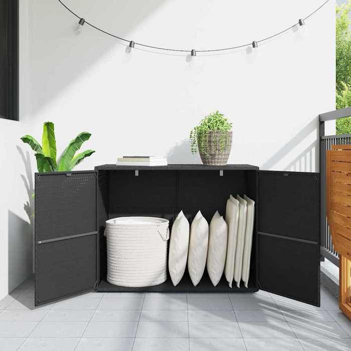 Armoire de rangement de jardin - vidaXL - Noir - 100x555x80 cm - Résine tressée - Cadre en acier thermolaqué