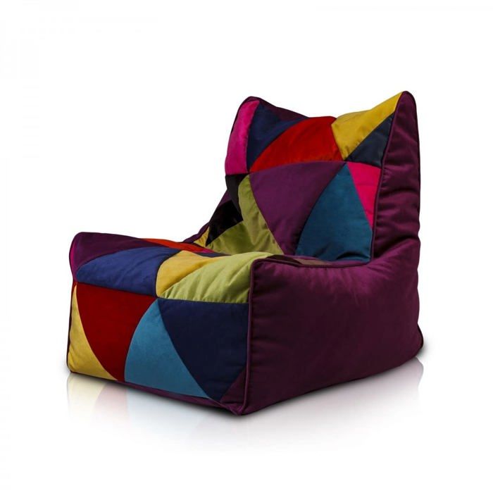 Pouf Fauteuil Patchwork Rembourré Dossier Haut Microfibre Relax Anti-Perte Confort Violet A46 XL