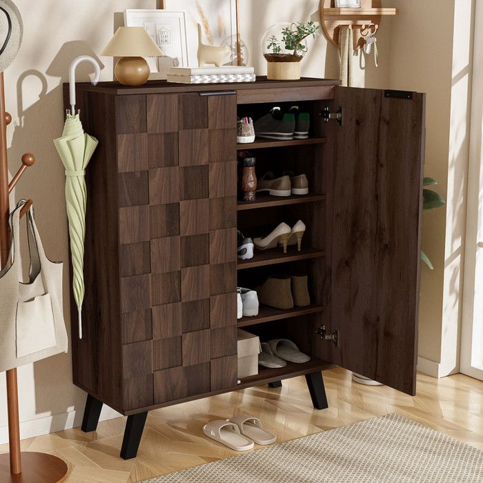 Buffet Meuble à Chaussures Moderne avec 5 Compartiments Grain de Bois Foncé étagères Réglables 80 x 35.5 x 110 cm