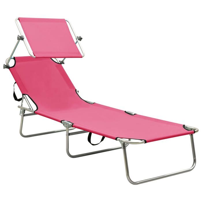 STAR SALE® Chaise longue(1 PC) - lit de repos - pliable - avec auvent - rose aluminium 187x57.5x27 cm T2872
