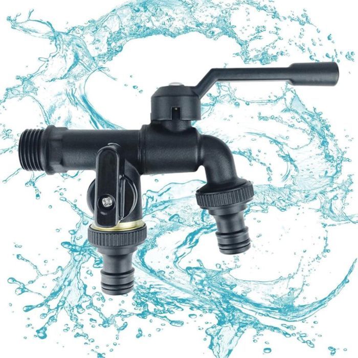 Séparateur de RobinetOutils de extérieur à Double Sortie Bibcocks de 1/2 po Séparateur -Double Tête 6 Points Deux Tétines
