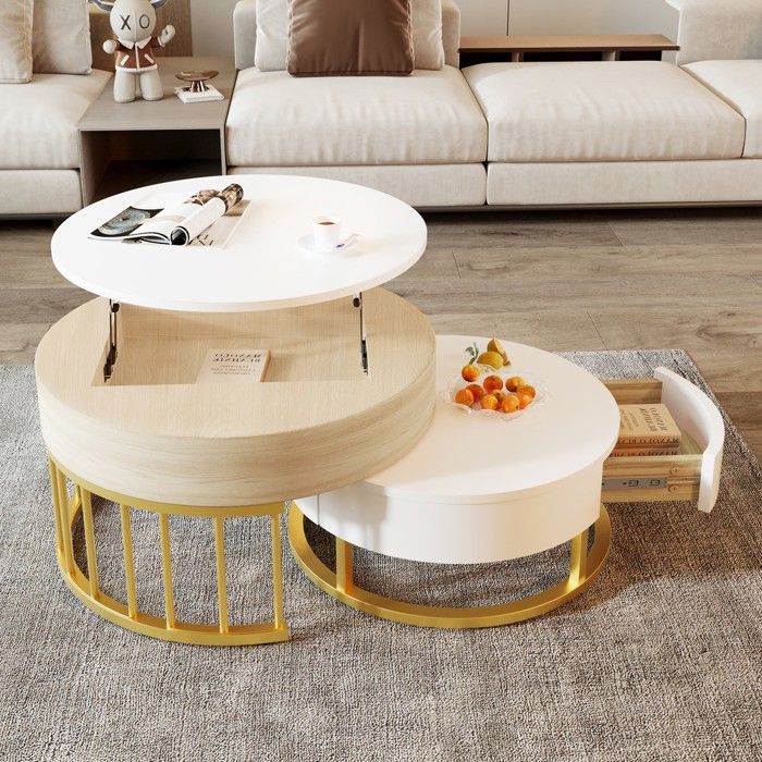 Table basse - WF323061NAA - Duo imbriquable - Plateau réglable - Tiroir de rangement