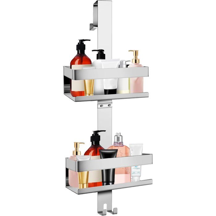 Étagère de douche suspendue - VETOBIOL - Acier inoxydable - 2 niveaux - Montage sur porte - Panier intégré Étagère de douche suspendue - VETOBIOL - Acier inoxydable - 2 niveaux - Montage sur porte - Panier intégré