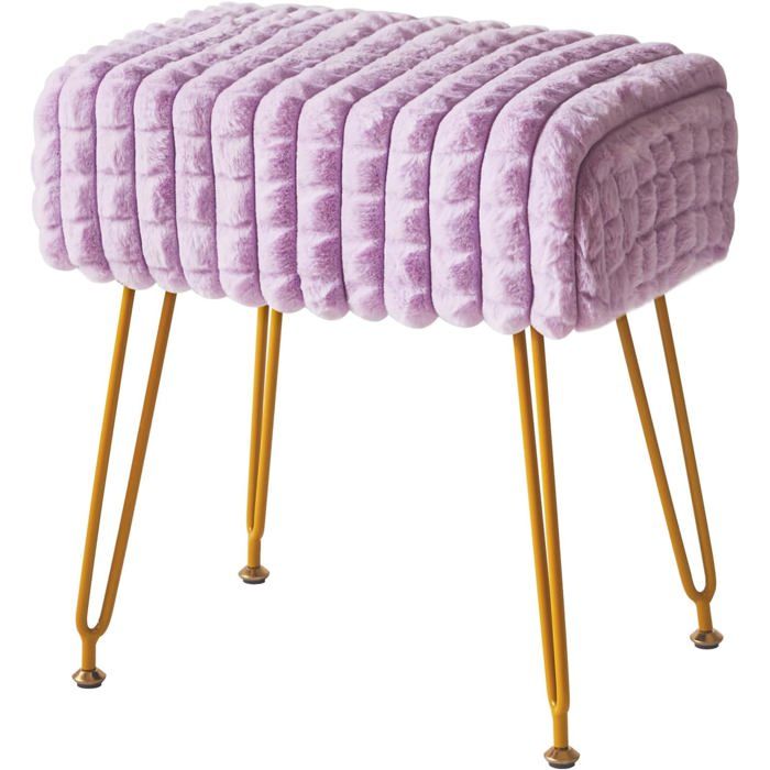 Tabouret Haussmann rectangulaire velours - Siège maquillage table dappoint reposepieds - Pieds acier doré