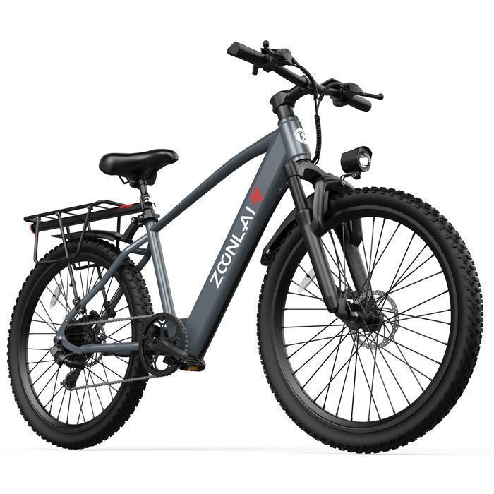 Vélo Électrique 26 - ZOONLAI L26-D VTT - 250W 36V 10.4Ah - Autonomie 70 km - 7 vitesses - Porte-bagage - Gris