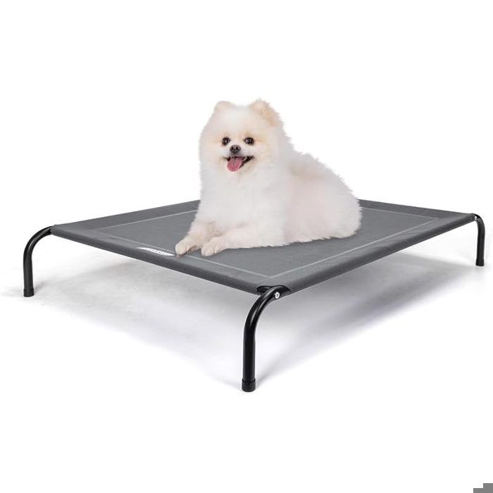 Lit Chien Surélevé Petit Taille Lit de Camp pour Chiens Chats Animaux de Compagnie Intérieur Extérieur Panier Gris S 87x65x20CM