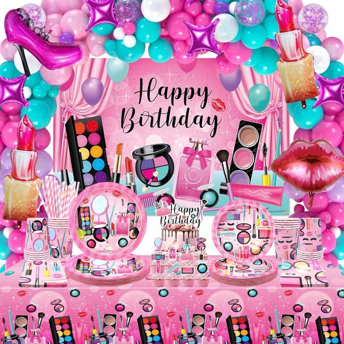 Kit de décoration danniversaire spa - Thème maquillage spa - Toile de fond Joyeux Anniversaire