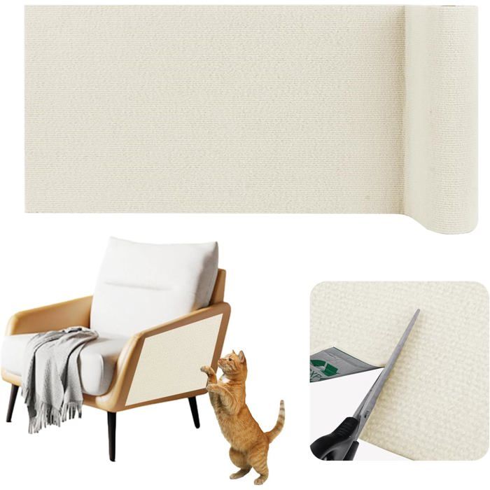 Tapis anti-griffure chat adhésif 40 cm x 2 m - protection canapé et mur feutre beige résistant à lusure antidérapant