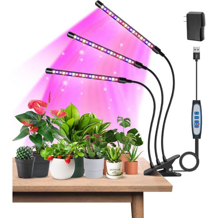 Plant Light3 Têtes Rouge-Bleu Chaud Blanc Plein Spectre Intérieur Plant Grow Light60 Led Led Seed Start Grow Light Avec Auto On