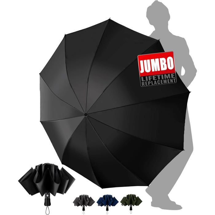Parapluie Pliant Inversé Homme Xxl-Voyage Solide Taille Anti Tempete 2 Personnes Automatique Parapluies-Coupe-Vent 210T Et 10 Sect