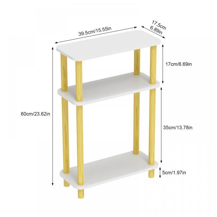 Rcynview Table d’Appoint Bois Étagère 3 Niveaux Blanc Étagère Rangement Côté Canapé Salle de Bain Bureau Balcon 39x17x60 cm