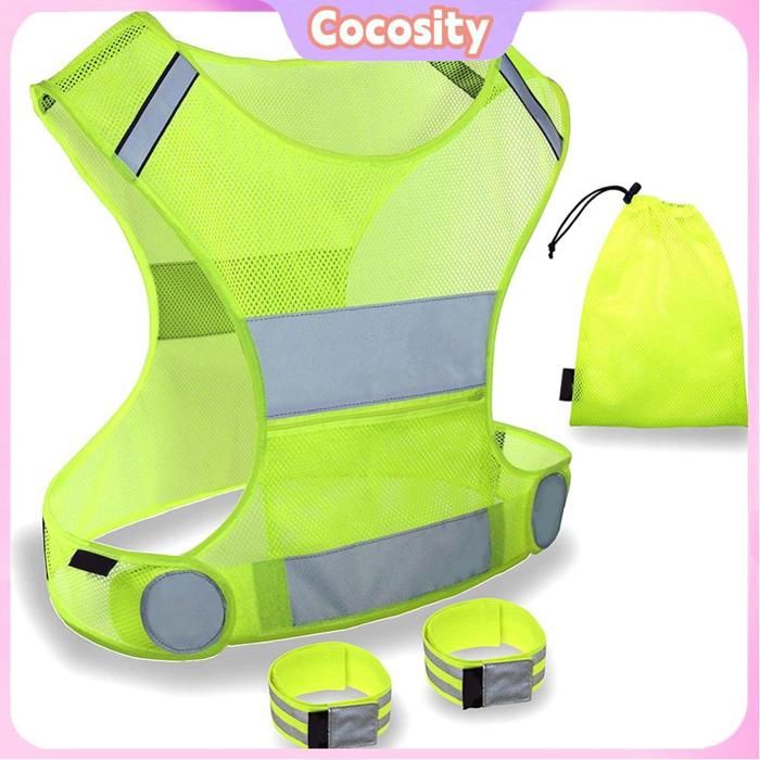 Cocosity Gilet réfléchissant avec brassards Reflective Vest With Arm Bands Running Gear Ultralight Mesh sport barre Jaune