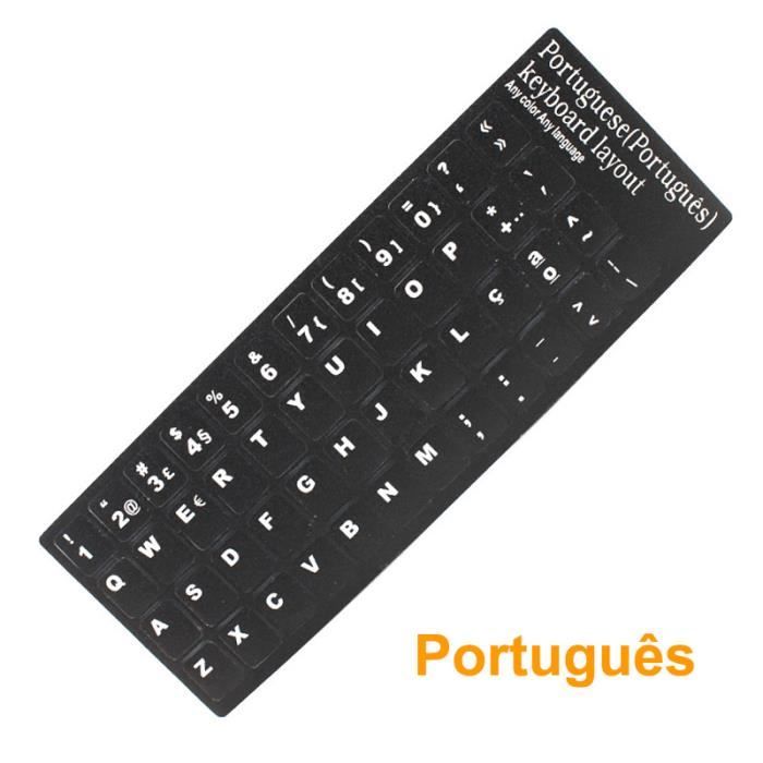 Autocollants Clavier Portugais - Lot De 6 Feuilles PVC Noir Et Blanc - Lettres 11x13 Mm - Pour Remplacer Touches Usées Ou Changer De Disposition - 7