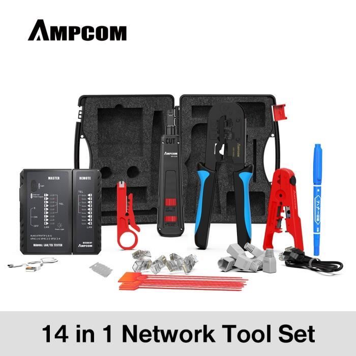 14 en 1 - Kit d'outils réseau professionnel 14 en 1, testeur de câbles ...