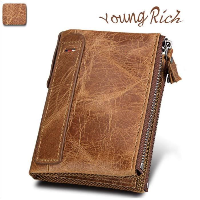Nouveau Hommes Soft PU cuir deux volets ID carte de crédit Argent Titulaire Portefeuille Fin Marron